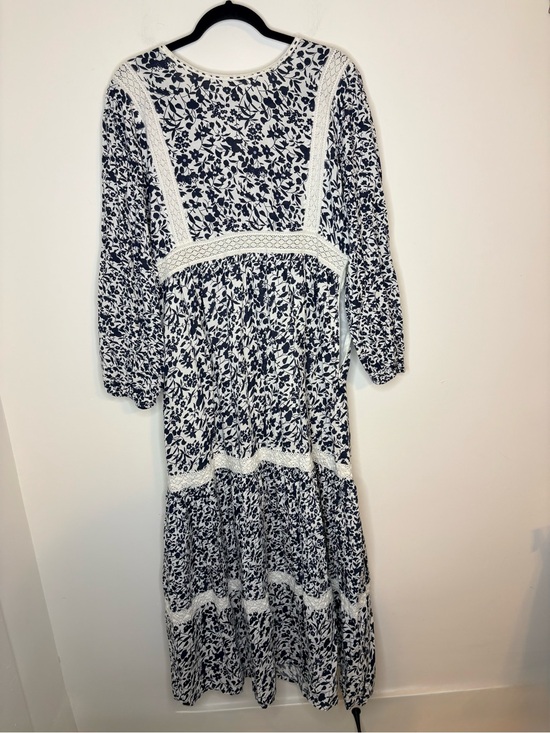 Attic Salt Dresses & Skirts - Attic Salt Navy & White Floral Lace-Trim Maxi Dress Cottagecore BoHo Prairie